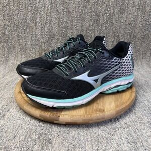 Mizuno Wave Rider 18 Womens Size 8.5 Black Green Running Shoes Athletic Sneakers